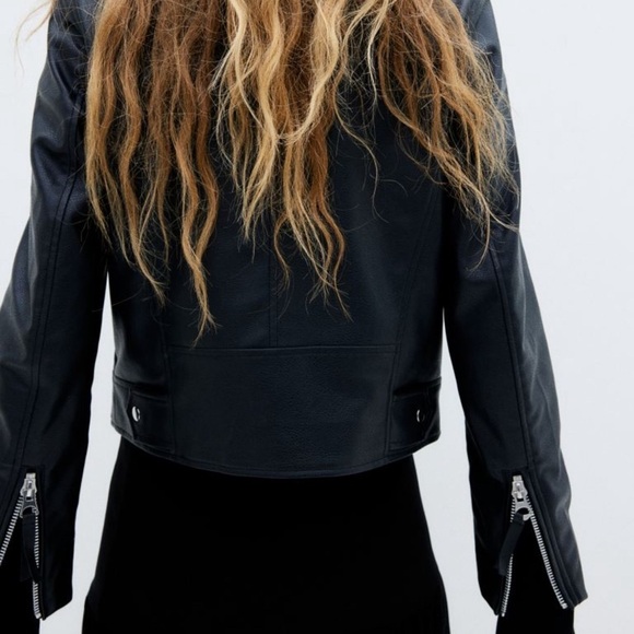 H&M women’s oversized biker moto faux leather jacket black size medium - Picture 3 of 8
